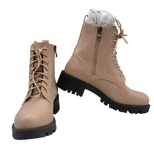 Beast Fashion Lace-Up Combat Boots With Side Zipper Womens Size 8